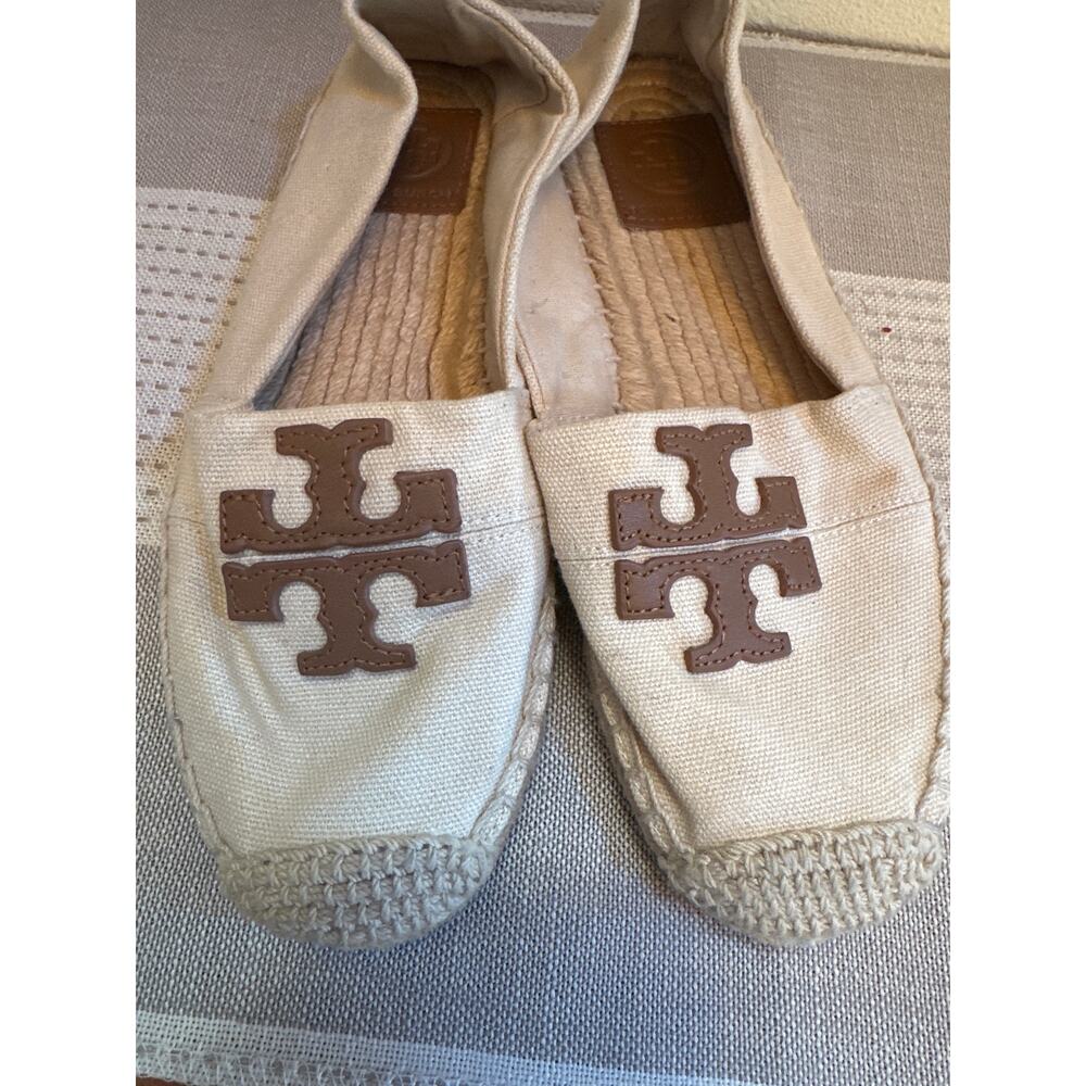 Tory Burch Weston Flat Espadrille Duluce De Leche with Tan Leather Size 5.5 - Picture 5 of 9